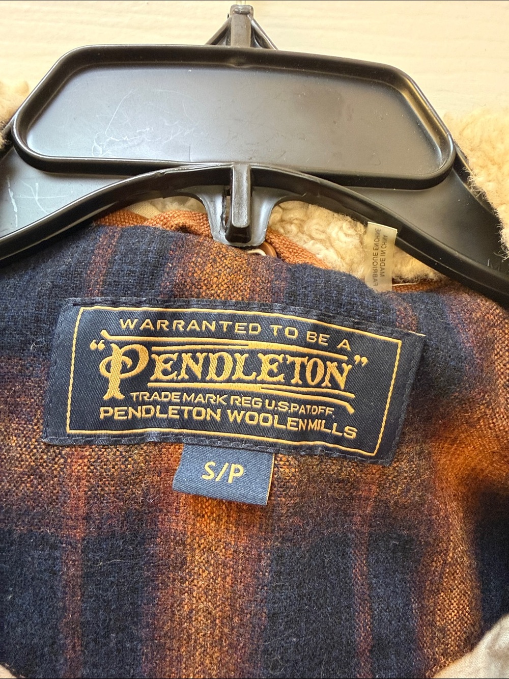 Pendleton Brown Utility Jacket with Removable Cream Shearling Collar, Small - Picture 3 of 13